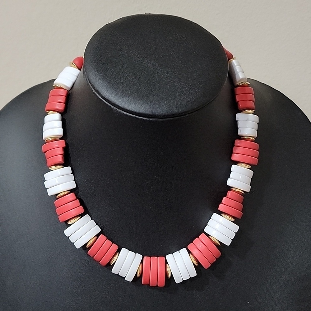 Avon Red White Chunky Spectator Vintage Necklace - Picture 4 of 8